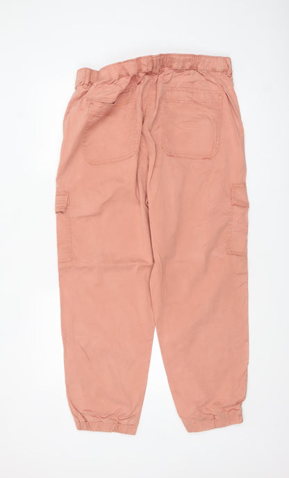 Marks and Spencer Womens Pink Cargo Trousers Size 16 Cotton Twill