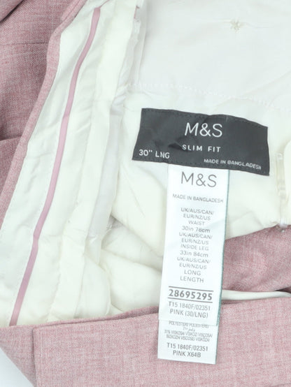 Marks and Spencer Men's Pink Slim Fit Dress Trousers 30W 30L