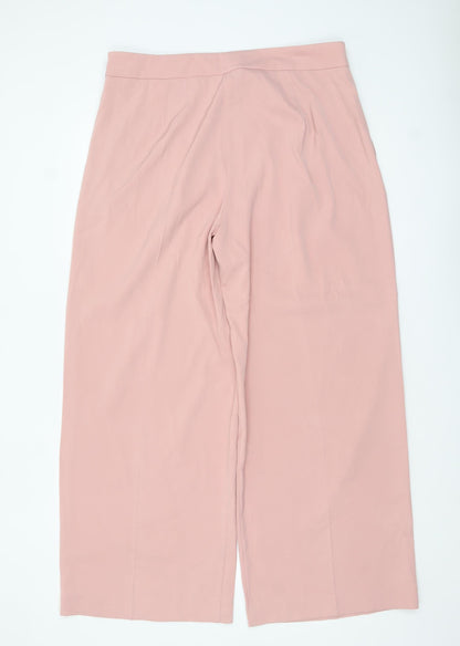 Marks and Spencer Womens Pink Wide-Leg Trousers Size 16 Regular Twill