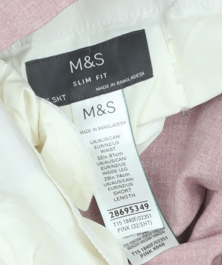 Marks and Spencer Men's Pink Slim Fit Linen Chino Trousers 32W 29L