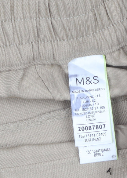 Marks and Spencer Women’s Beige Straight Leg Trousers Size 14 Long