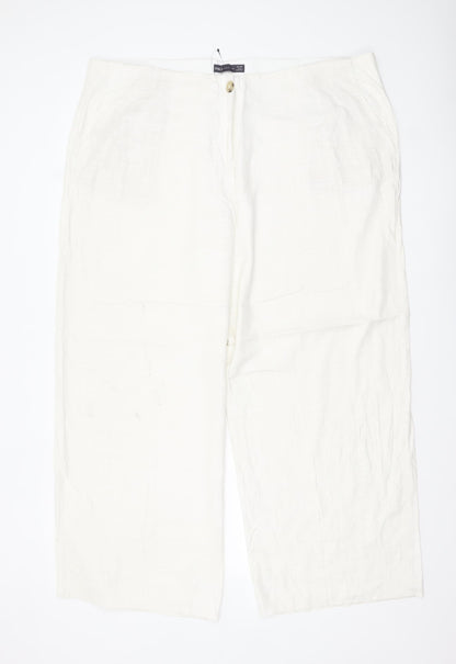 Marks and Spencer Women Ivory Linen Blend Straight Trousers Size 22