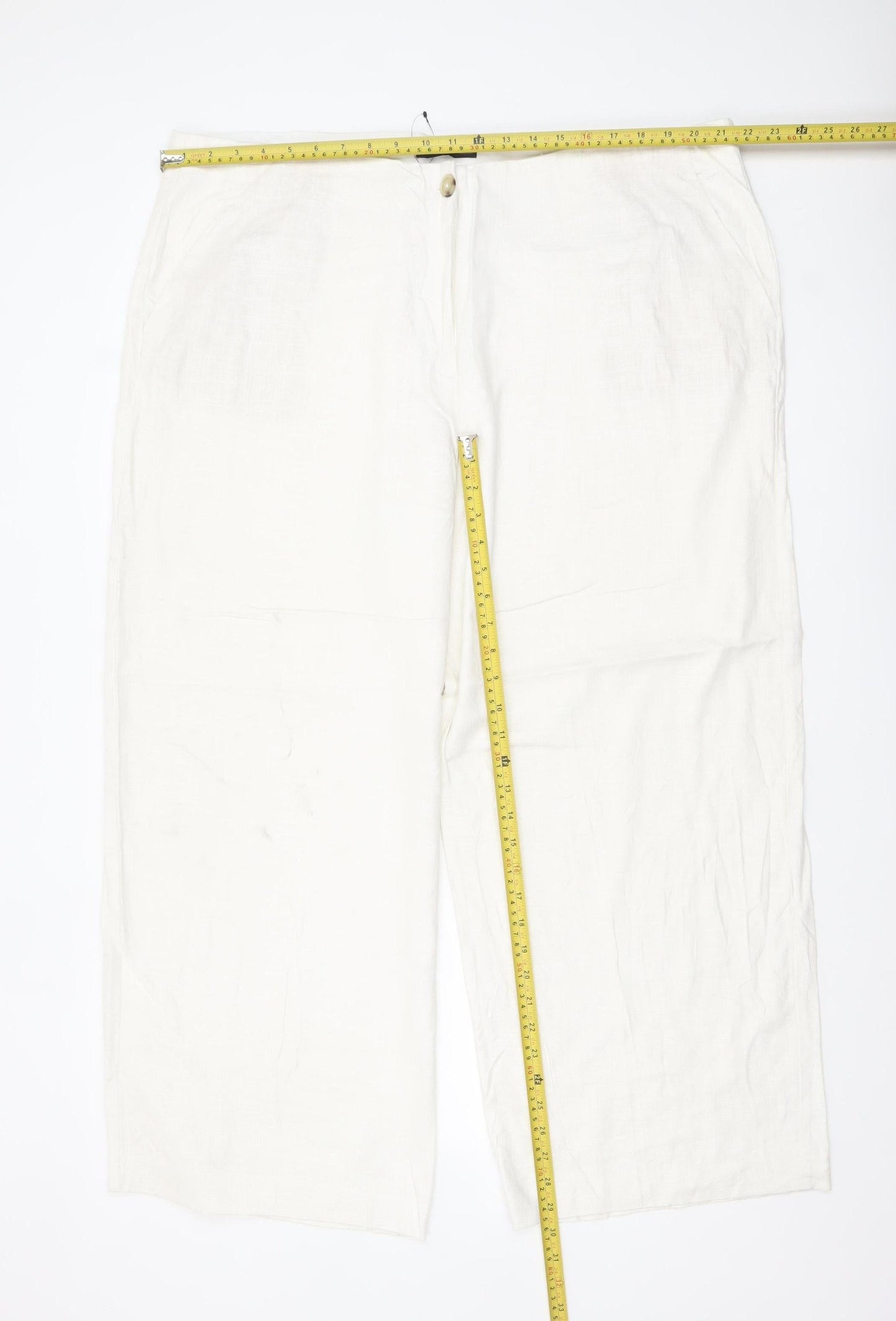 Marks and Spencer Women Ivory Linen Blend Straight Trousers Size 22