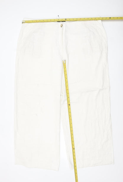 Marks and Spencer Women Ivory Linen Blend Straight Trousers Size 22