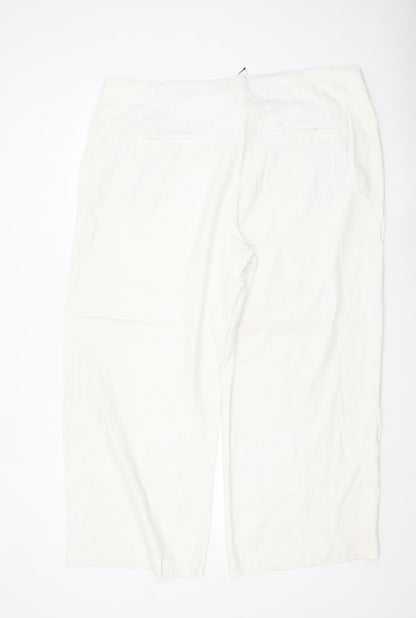 Marks and Spencer Women Ivory Linen Blend Straight Trousers Size 22