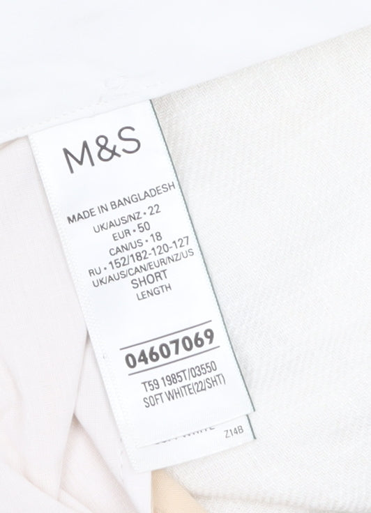 Marks and Spencer Women Ivory Linen Blend Straight Trousers Size 22