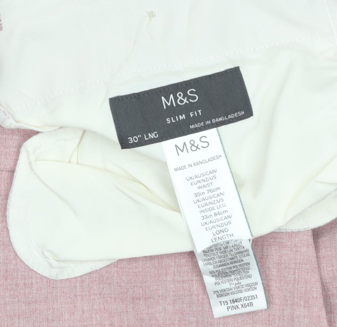 Marks and Spencer Men’s Pink Slim Fit Trousers 30W 33L