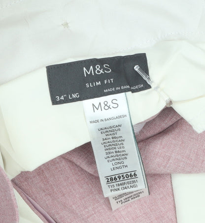 Marks and Spencer Men’s Pink Slim Fit Dress Trousers 34W 33L