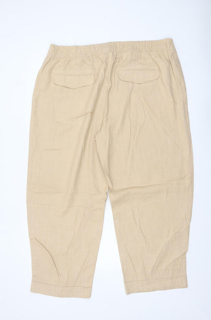Marks and Spencer Womens Beige Cropped Linen Trousers Size 22