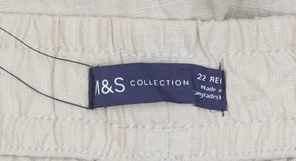 Marks and Spencer Womens Beige Cropped Linen Trousers Size 22