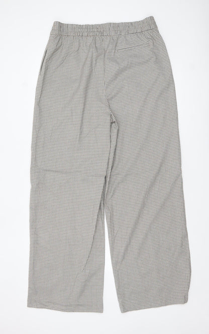 Marks and Spencer Women Beige Check Wide-Leg Trousers Size 16