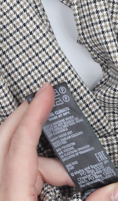 Marks and Spencer Women Beige Check Wide-Leg Trousers Size 16