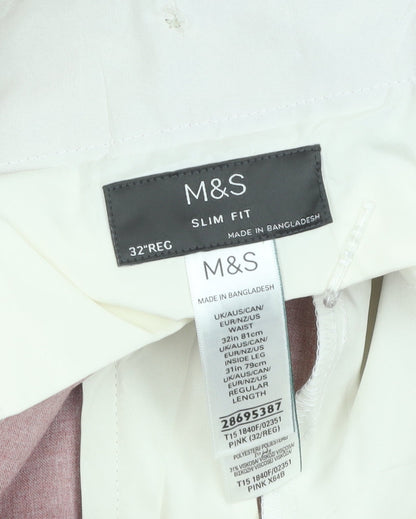 Marks and Spencer Mens Pink Slim Fit Chino Trousers 32R