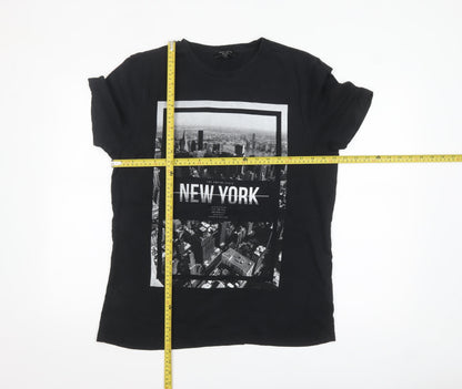 New Look Men Black New York Graphic Print Cotton T-Shirt Size L