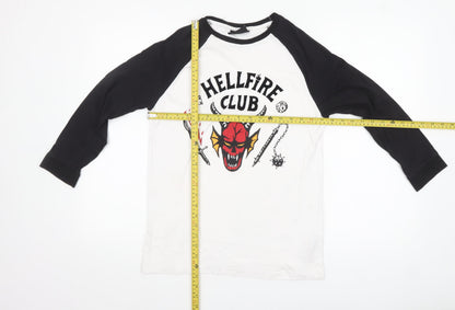 Stranger Things Boys White Black Hellfire Club Long Sleeve T-Shirt 12-13 Years