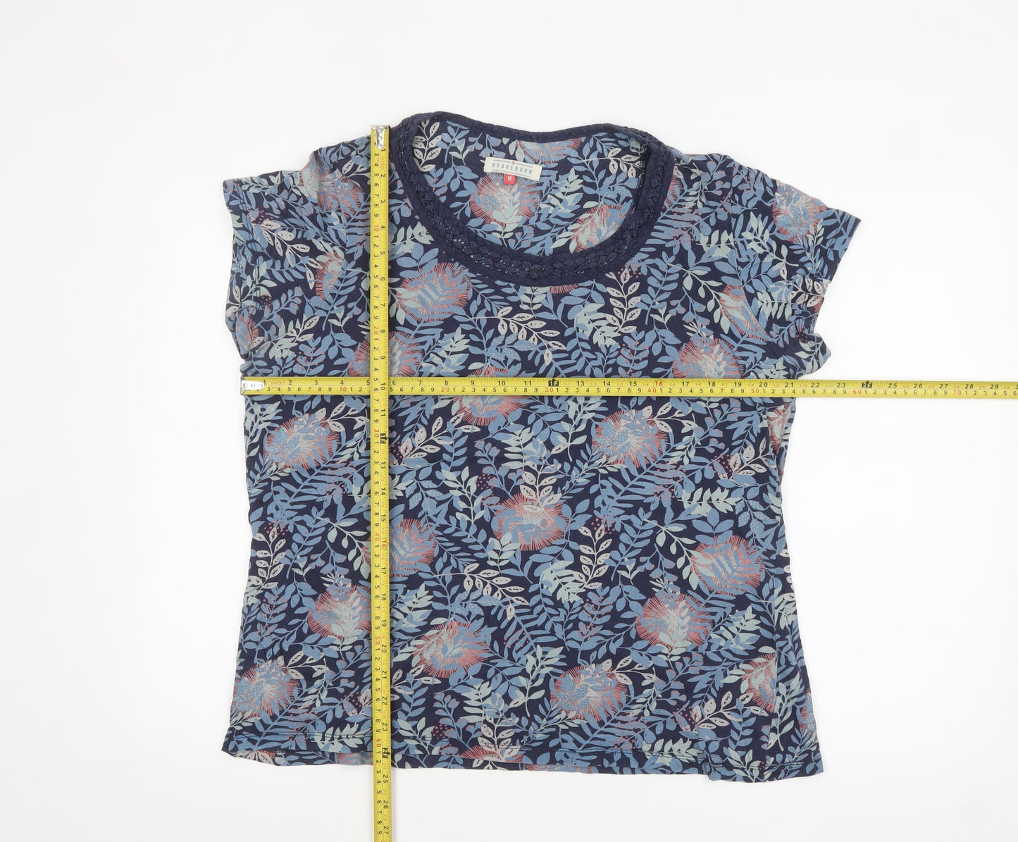 Brakeburn Women's Blue Floral Cotton T-Shirt Size 18