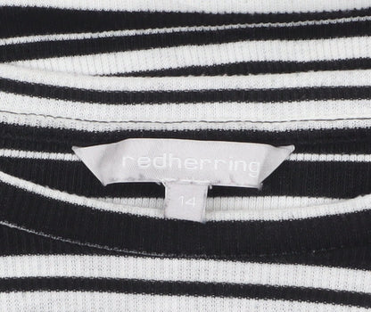 Red Herring Womens Black Striped Long Sleeve Jersey T-Shirt Size 14