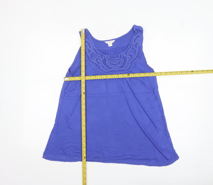 Monsoon Women's Blue Beaded Scoop Neck Sleeveless Tank Top UK 10