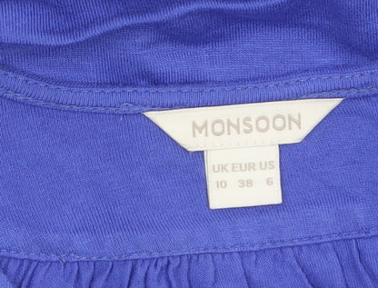 Monsoon Women's Blue Beaded Scoop Neck Sleeveless Tank Top UK 10