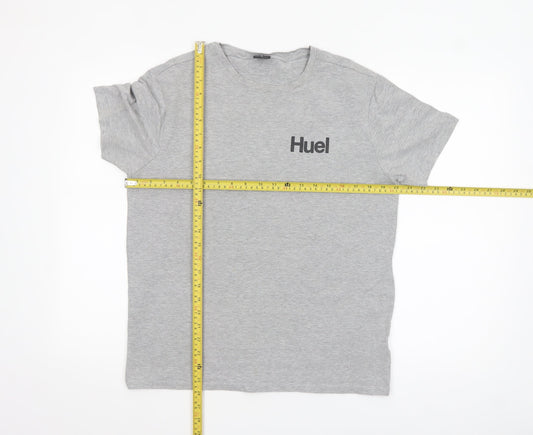 Huel Men's Grey Crew Neck Short Sleeve Cotton T-Shirt Size L