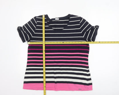 Your Sixth Sense Womens Multicoloured Striped Short Sleeve Cotton T-Shirt Size 20