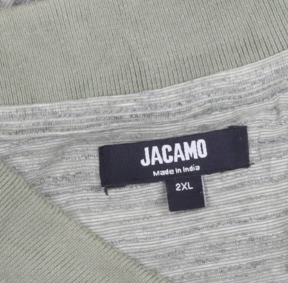 Jacamo Men’s Green 2XL Cotton Striped Polo Shirt