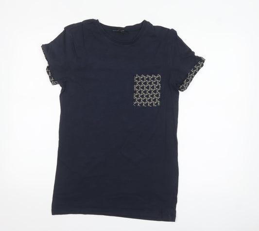 New Look Men Blue XS Cotton Crew Neck Short Sleeve T-Shirt