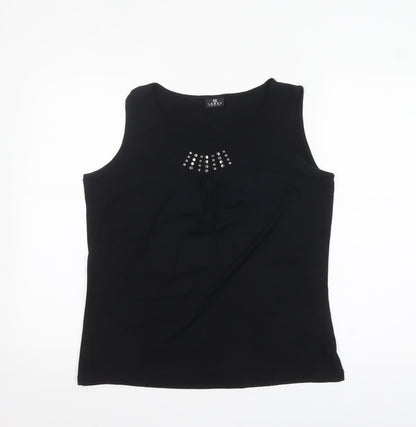 Barbara Lebek Womens Black Studded Scoop Neck Sleeveless Tank Top Size 14