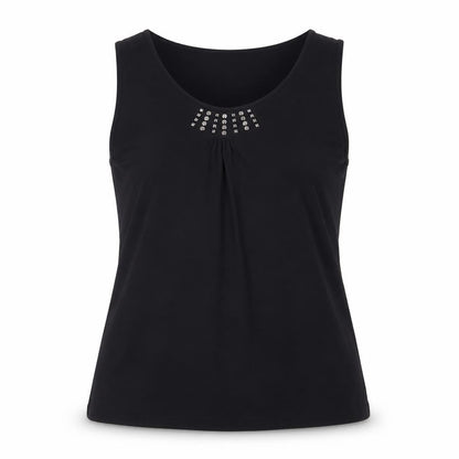 Barbara Lebek Womens Black Studded Scoop Neck Sleeveless Tank Top Size 14