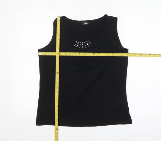 Barbara Lebek Womens Black Studded Scoop Neck Sleeveless Tank Top Size 14