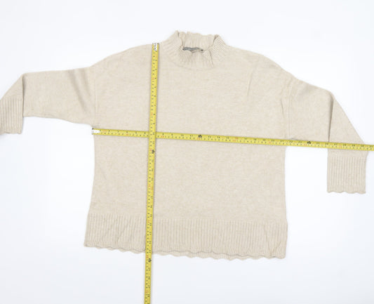 Oasis Women’s Beige Mock Neck Knit Jumper Size S Regular Fit