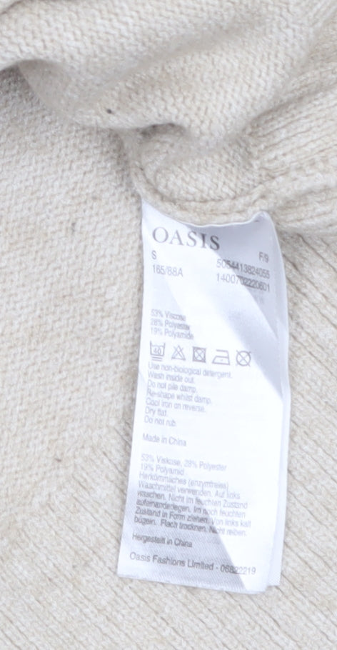 Oasis Women’s Beige Mock Neck Knit Jumper Size S Regular Fit