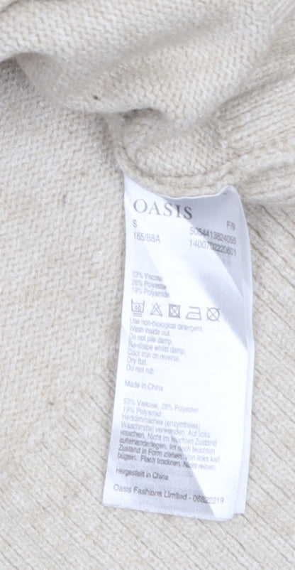 Oasis Women’s Beige Mock Neck Knit Jumper Size S Regular Fit