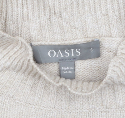 Oasis Women’s Beige Mock Neck Knit Jumper Size S Regular Fit