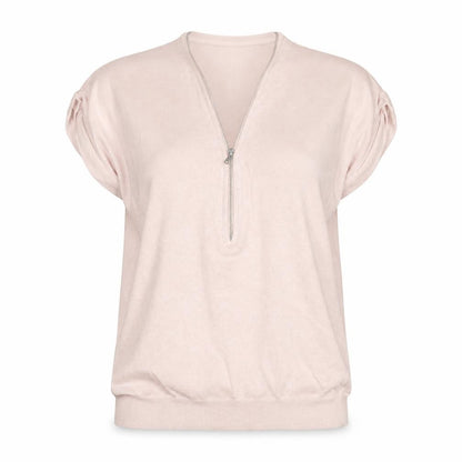 Mint Velvet Women’s Beige Short Sleeve 1/4 Zip Jumper Size S