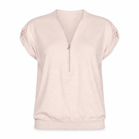 Mint Velvet Women’s Beige Short Sleeve 1/4 Zip Jumper Size S