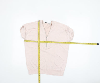 Mint Velvet Women’s Beige Short Sleeve 1/4 Zip Jumper Size S