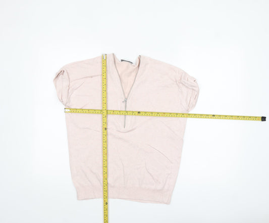 Mint Velvet Women’s Beige Short Sleeve 1/4 Zip Jumper Size S