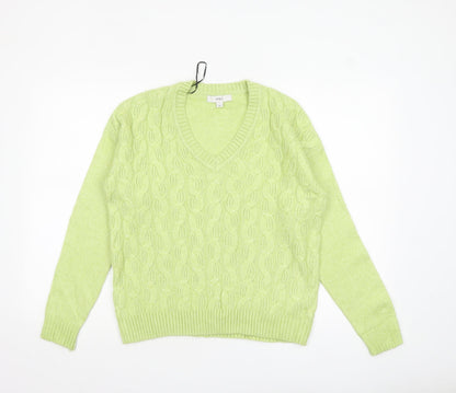 Marks and Spencer Womens Green V-Neck Cable Knit Jumper Size S