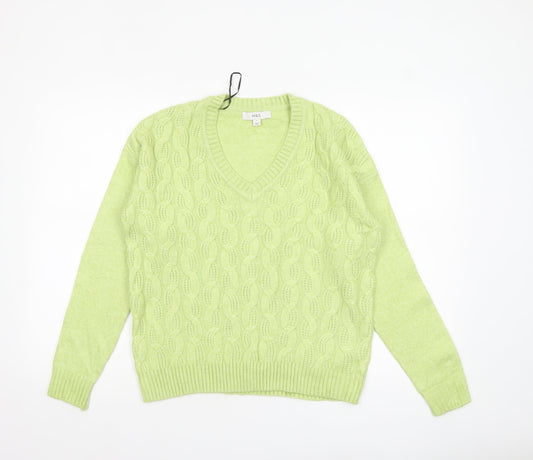 Marks and Spencer Womens Green V-Neck Cable Knit Jumper Size S