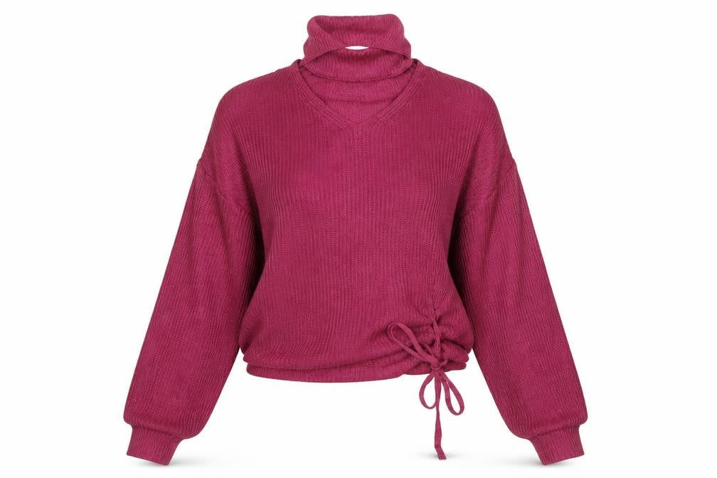 Front view of Fratini Women’s Purple V-Neck Knit jumper, size M