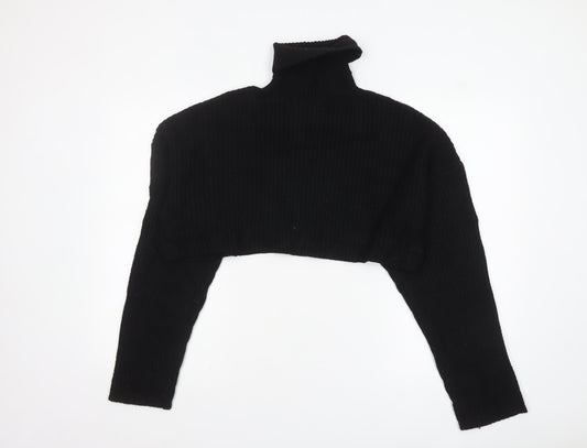 Zara Women Black Roll Neck Cropped Ribbed Knit Jumper Size S