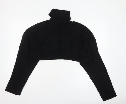 Zara Women Black Roll Neck Cropped Ribbed Knit Jumper Size S