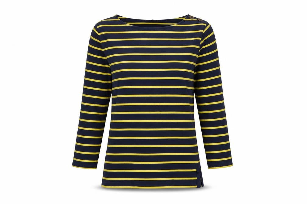 Front view of Jaeger Women's Blue Striped Long Sleeve Cotton Nautical Top S