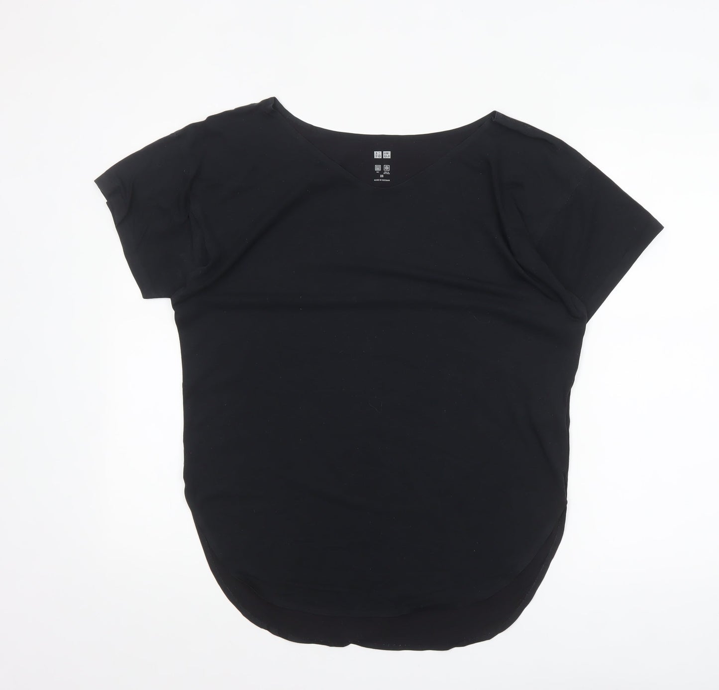 Uniqlo Women Black XS Airism V-Neck Short Sleeve Basic T-Shirt