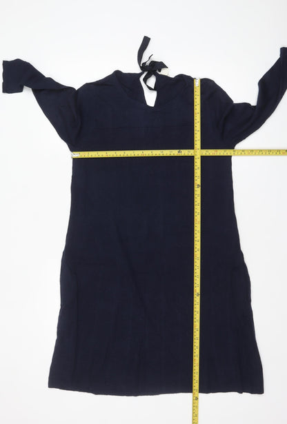Monsoon Women's Blue Knit Shift Dress Size 12 Long Sleeve Tie Neck