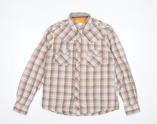 SoulCal Men's Orange Plaid Long Sleeve Cotton Button-Up Shirt Size L