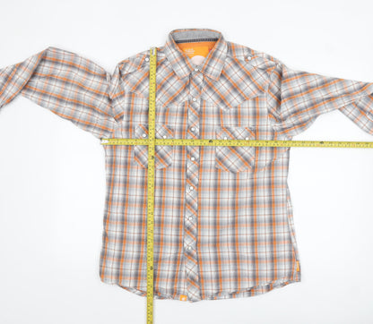 SoulCal Men's Orange Plaid Long Sleeve Cotton Button-Up Shirt Size L