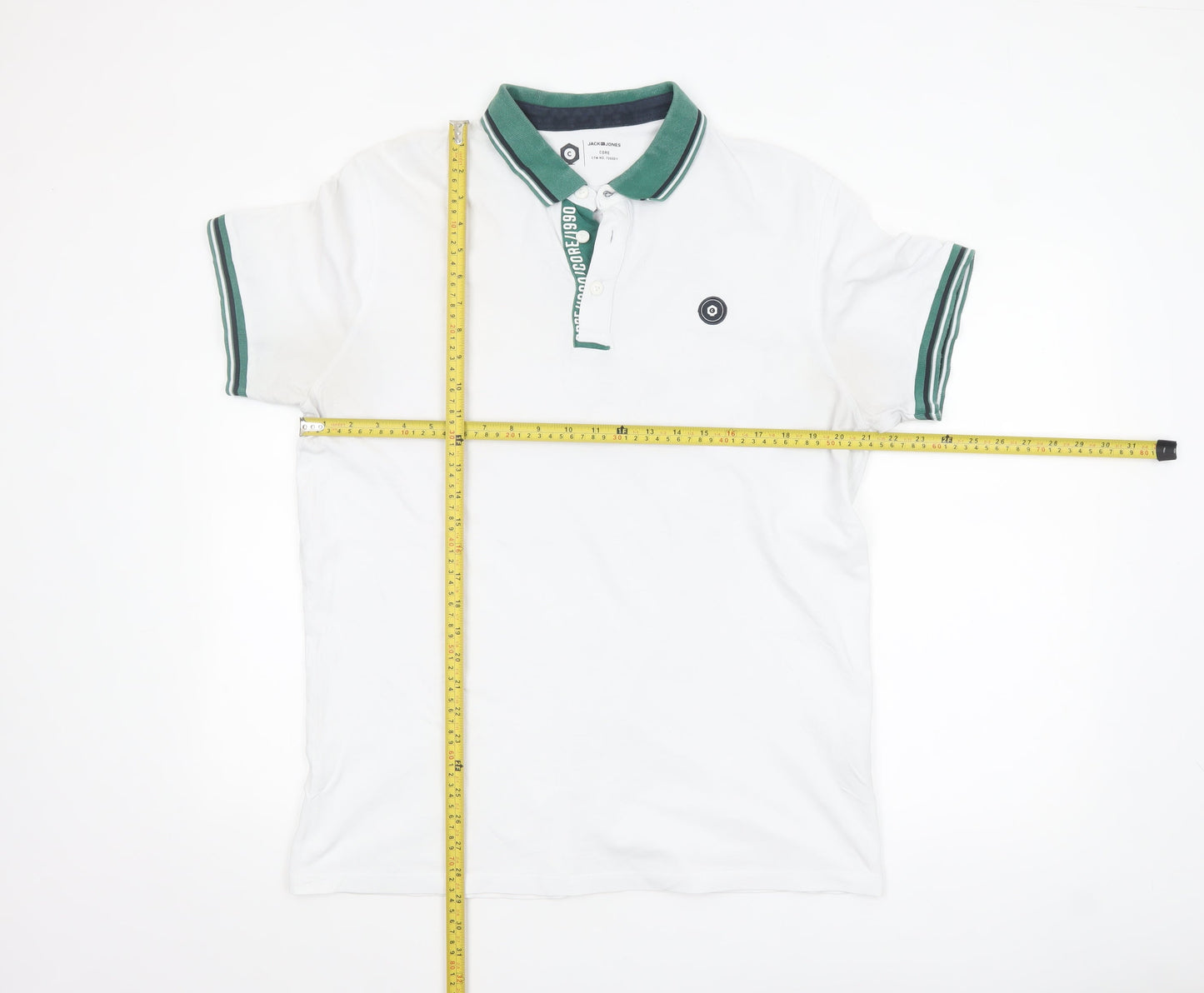 Jack & Jones Men’s White XL Polo Shirt with Green Collar