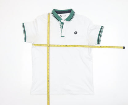 Jack & Jones Men’s White XL Polo Shirt with Green Collar